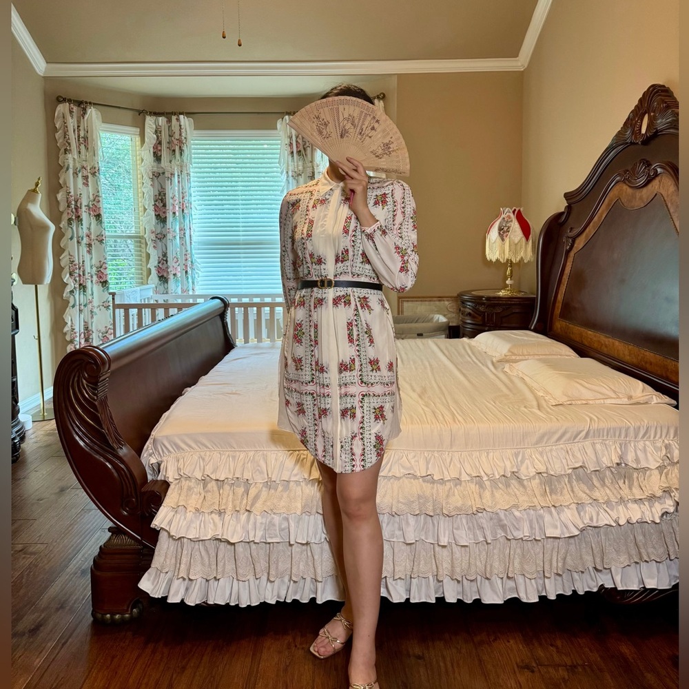 [SOLD] Tory Burch Cora Garden Veil Lone Sleeve Silk Shirtdress